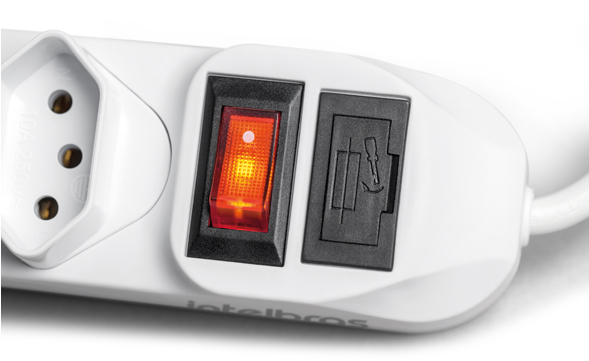 Protetor eletrônico com a chave liga/desliga acesa.