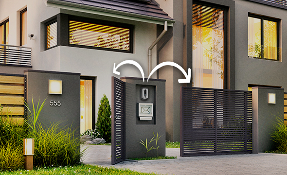 Módulo interno do videoporteiro com botões de acionamento para dois portões.