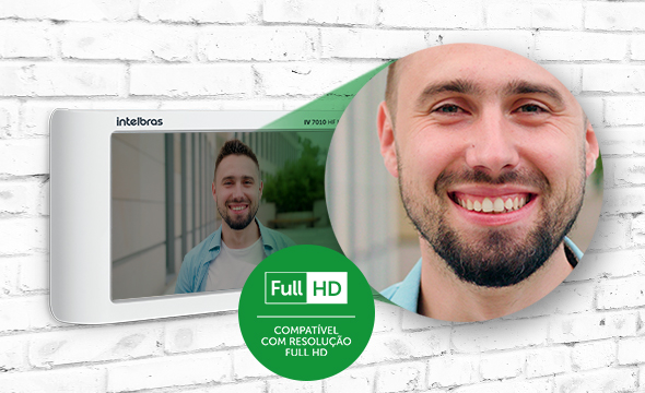 Tela do videoporteiro mostrando uma imagem em alta definição.