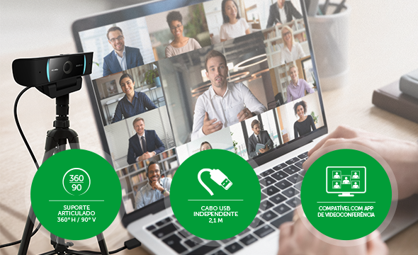 Webcam fixada em um monitor e em um trip&eacute;