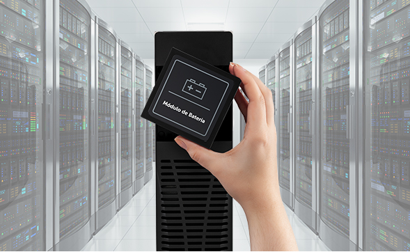 Módulo de bateria conectado a um nobreak online Intelbras.