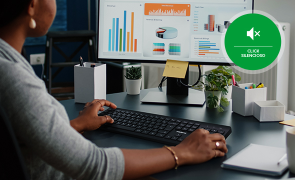 Detalhes do teclado sem fio, mostrando as teclas de atalho