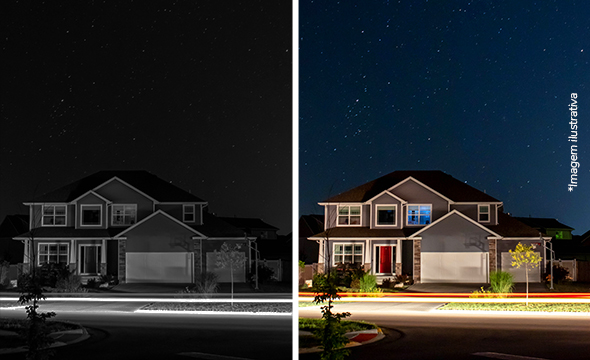 Visão noturna colorida de uma área externa