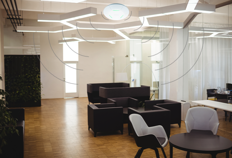 Planta de um escritório com ampla cobertura Wi-Fi.