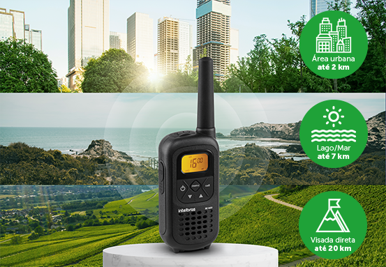 Cen&aacute;rios de uso do r&aacute;dio comunicador: montanha, mar e cidade
