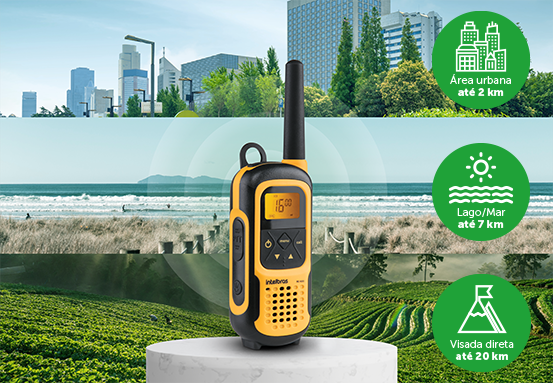 Cen&aacute;rios de uso do r&aacute;dio comunicador: montanha, mar e cidade