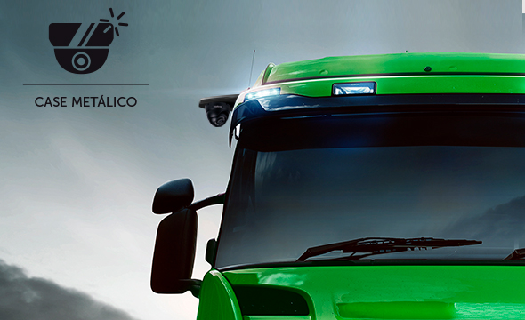 Detalhe do case met&aacute;lico robusto da c&acirc;mera veicular