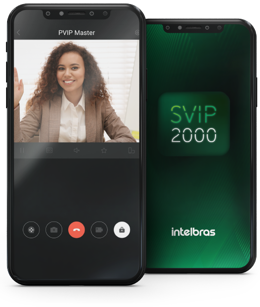 Imagem de dois celulares aparecendo o aplicativo do produto Intelbras SVIP 2000 - Sitema de Interfonia de vídeo IP