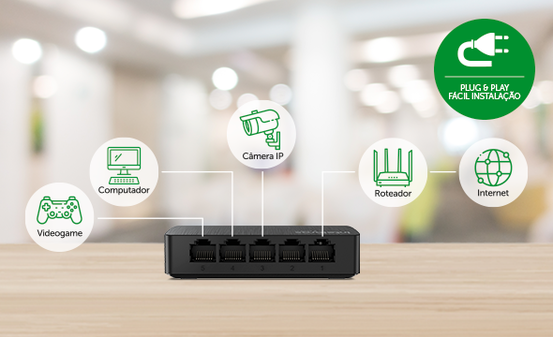Ilustração da facilidade de instalação Plug & Play