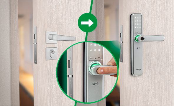 Ilustração da fácil instalação da fechadura IFR 7000