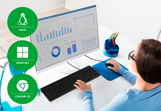 Logos dos sistemas operacionais Windows, Linux e macOS