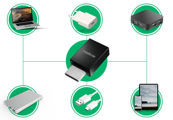 Adaptador ADI 20 sendo segurado na mão, mostrando seu tamanho compacto