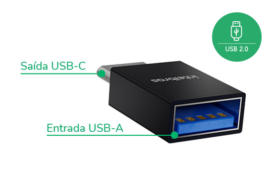 Adaptador conectando um pen drive a um notebook com porta USB-C