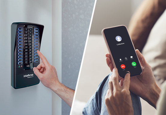 Pessoa atendendo o interfone pelo celular