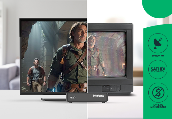 Antena parabólica digital e logo da Banda KU.