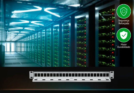 Detalhe da blindagem do patch panel