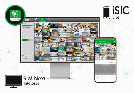 Monitoramento das câmeras em diferentes dispositivos: smartphone, tablet e notebook