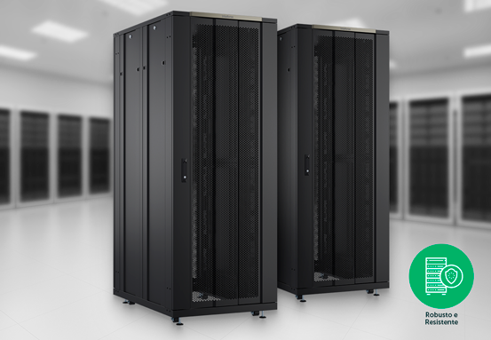 Detalhe da estrutura robusta e resistente do Rack Enterprise