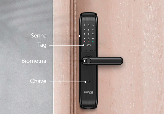 Mulher utilizando a biometria na Fechadura MFD 7000.