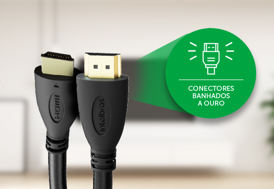 Detalhe dos conectores banhados a ouro do cabo HDMI