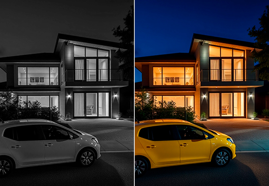 Comparativo de imagem noturna com e sem a tecnologia Full Color