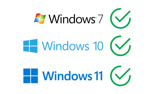 Ilustração dos logos do Windows 7, 10 e 11