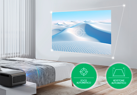Demonstração do ajuste automático de foco e enquadramento do projetor