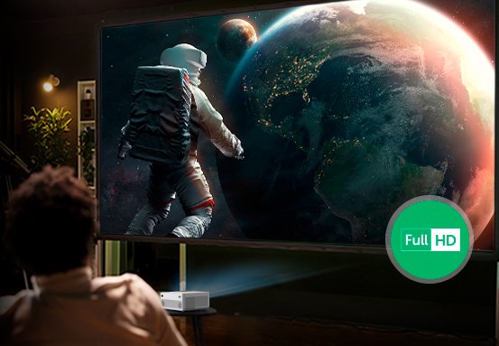 Projetor Intelbras PFL 5211 exibindo uma imagem em tela de 200 polegadas